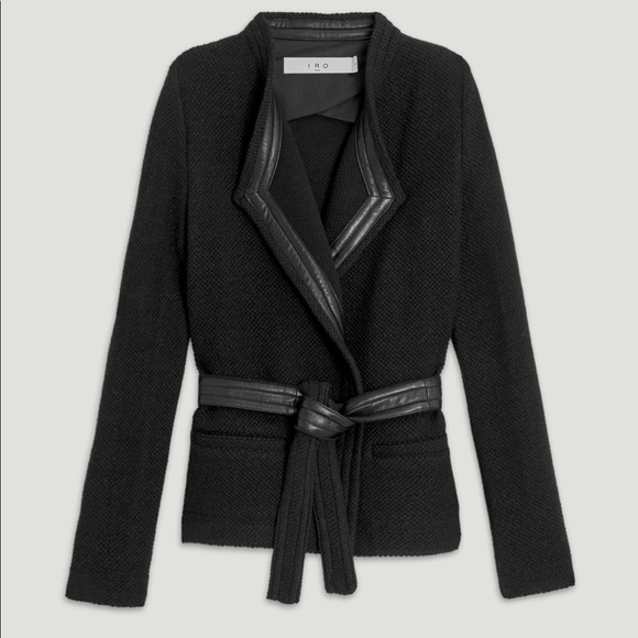 IRO- AWA LEATHER TRIMMED WOOL JACKET-42 - Picture 3 of 5